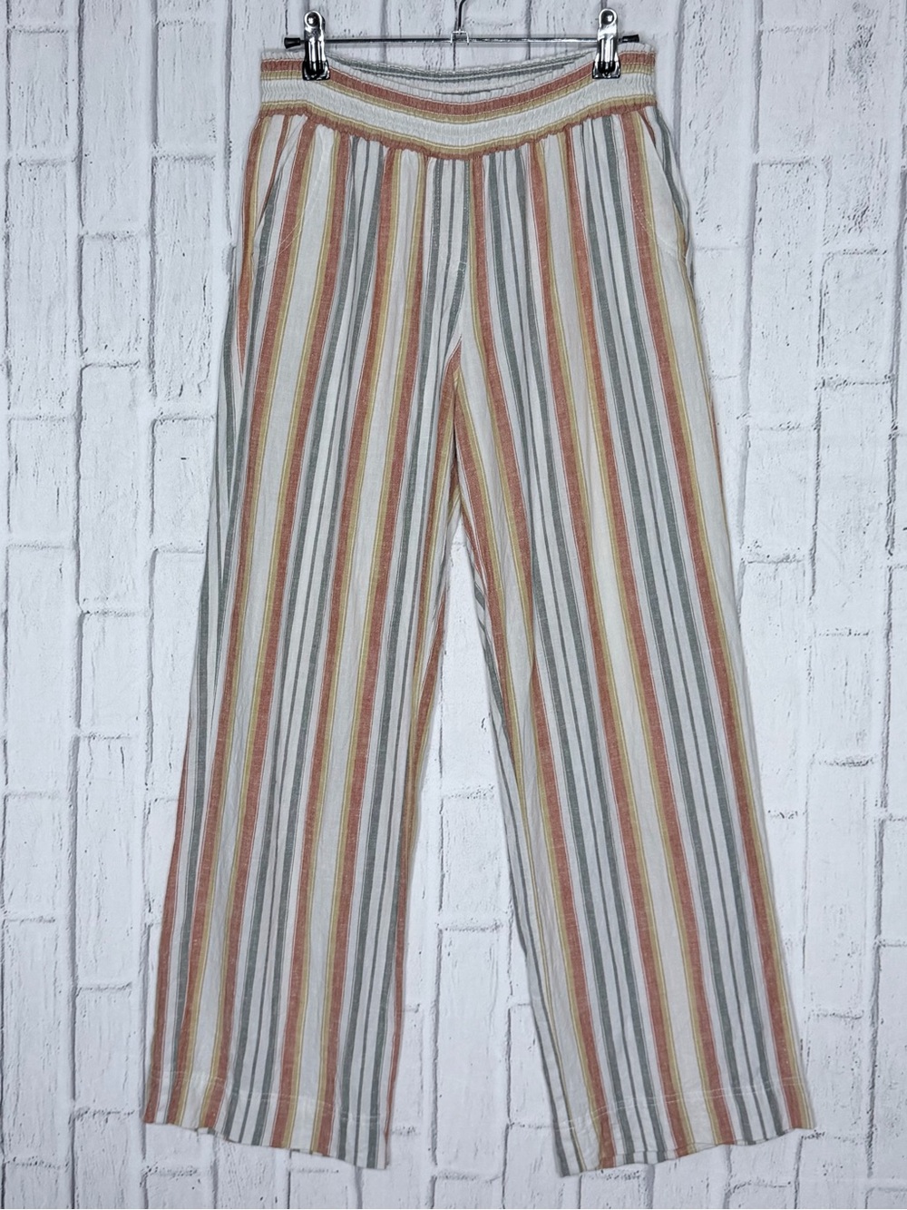 🌻 Land ’n Sea Striped Linen Blend Wide Leg Pants Size M Boho Coastal